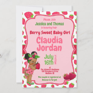 Berry Sweet Meisje Aardbei Baby shower Invitation Kaart