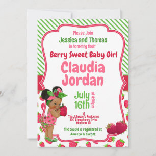 Berry Sweet Meisje Aardbei Baby shower Invitation Kaart