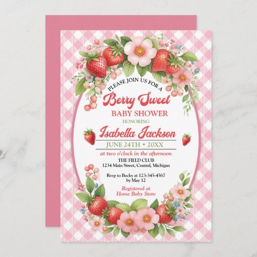 Berry Sweet Meisje Baby shower Invitation Kaart (Voorkant / Achterkant)