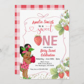 Berry Sweet ONE Aardbei Handgetrokken 1e verjaarda Kaart (Voorkant / Achterkant)