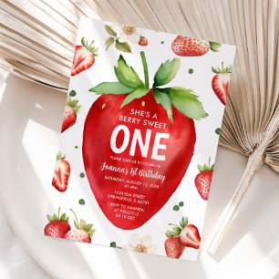 Berry Sweet One Schattige Meisje Aardbei 1e Verjaa Kaart