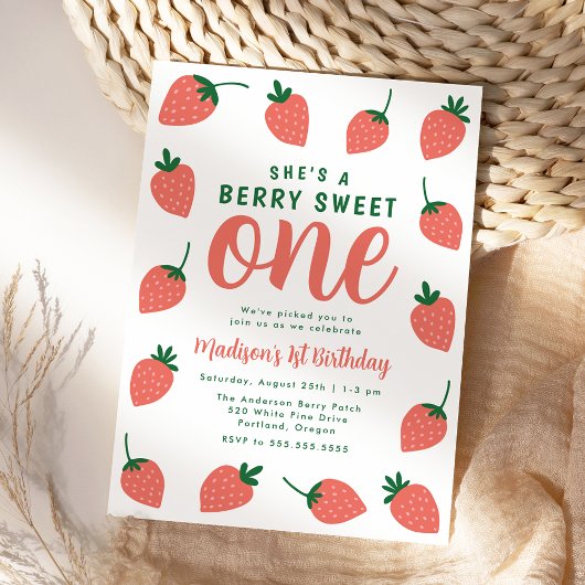 Berry Sweet One Strawberry 1st Birthday Kaart