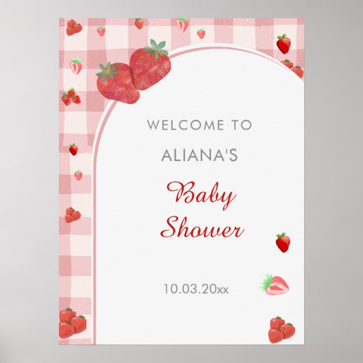 Berry Sweet Pink Checekered Pattern Baby shower Poster (Voorkant)