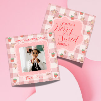 Berry Sweet Pink Gingham Valentines Classroom Card Notitiekaartje
