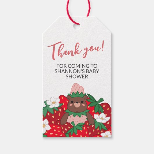 Berry Sweet Pink Strawberry Baby shower Bedankt Cadeaulabel (Voorkant)