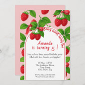 Berry Sweet Raspberry Kids Verjaardag Uitnodiging (Voorkant / Achterkant)