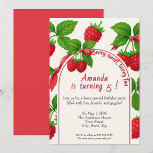 Berry Sweet Raspberry Kids Verjaardag Uitnodiging