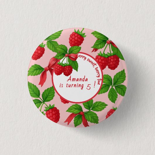 Berry Sweet Raspberry Kids Verjaardagsfeestje - Ronde Button 3,2 Cm (Voorkant)