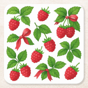 Berry Sweet Raspberry verjaardagsfeestje - Vierkante Kartonnen Onderzetter