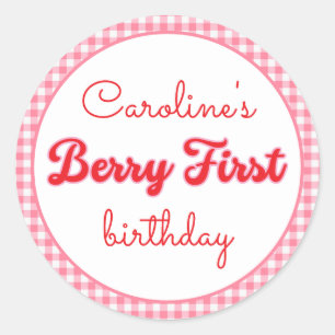 Berry Sweet Strawberry 1st Birthday Party Ronde Sticker