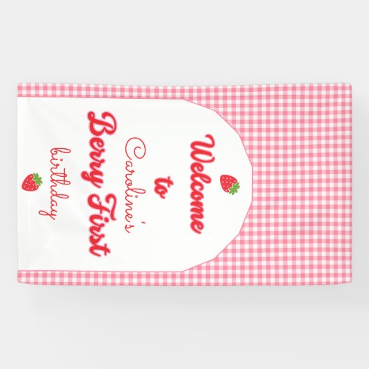 Berry Sweet Strawberry 1st Birthday Party Spandoek (Horizontaal)