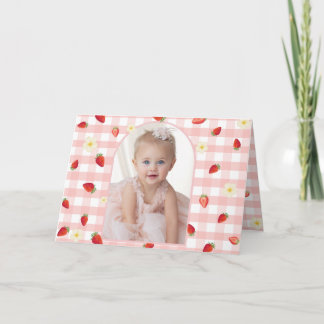 Berry Sweet Strawberry 1st Birthday Photo Folded H Bedankkaart