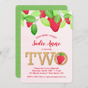 Berry Sweet Strawberry 2e verjaardag Girl Red Invi Kaart