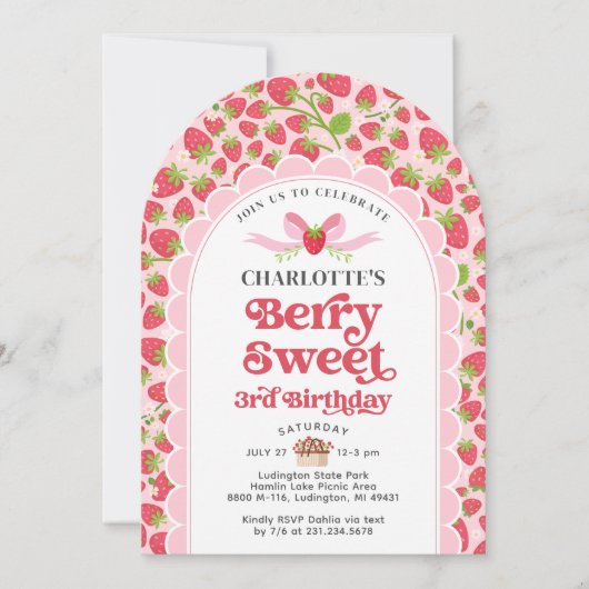 Berry Sweet Strawberry 3e Invitation anniversaire (Devant)
