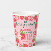 Berry Sweet Strawberry Baby 1st Birthday Party Papieren Bekers (Achterkant)