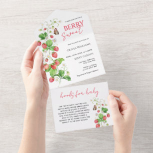 Berry Sweet Strawberry Baby shower All In One Uitnodiging
