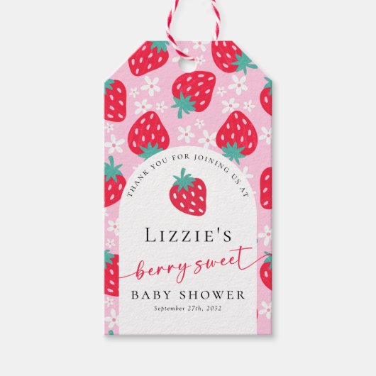 Berry Sweet Strawberry Baby shower Dank u Cadeaulabel (Voorkant)