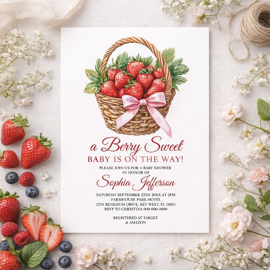 Berry Sweet Strawberry Baby Shower Kaart