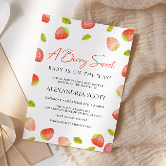 Berry Sweet Strawberry Baby shower Kaart