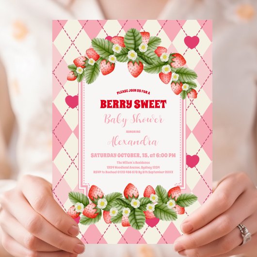 Berry Sweet Strawberry Baby shower Kaart