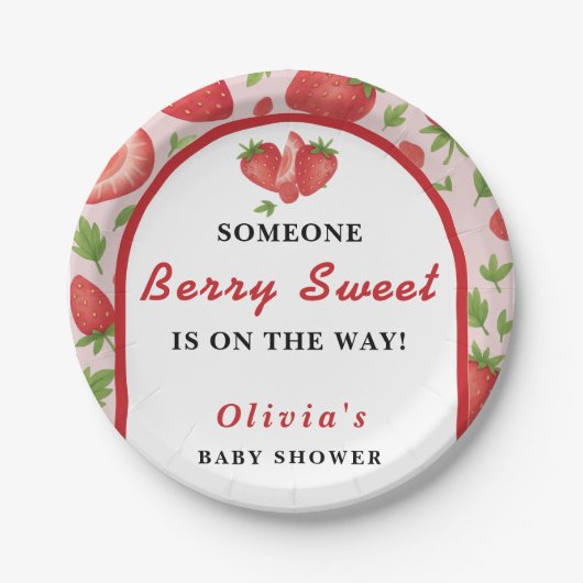 Berry Sweet Strawberry Baby shower Papieren Bordje (Voorkant)