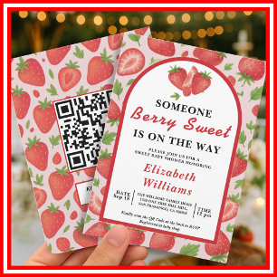 Berry Sweet Strawberry Baby shower   QR RSVP Kaart