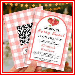Berry Sweet Strawberry Baby shower   QR RSVP Kaart