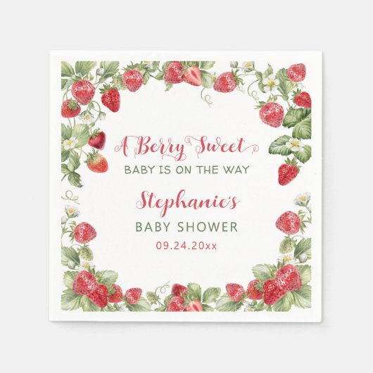Berry Sweet Strawberry Baby shower Servet (Voorkant)