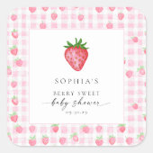 Berry Sweet Strawberry Baby shower Square Sticker (Voorkant)