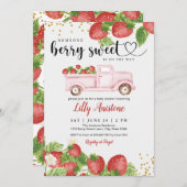 Berry Sweet Strawberry Baby shower Uitnodiging (Voorkant / Achterkant)