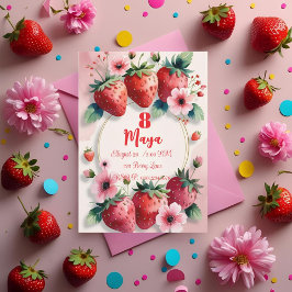 Berry Sweet Strawberry Birthday Invitation Kaart