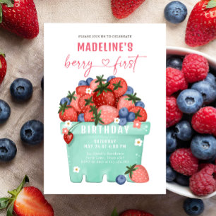 Berry Sweet Strawberry Blueberry Eerste Verjaardag Kaart