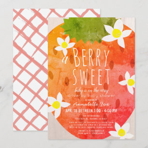 Berry Sweet Strawberry Girl drive-by Baby shower Kaart
