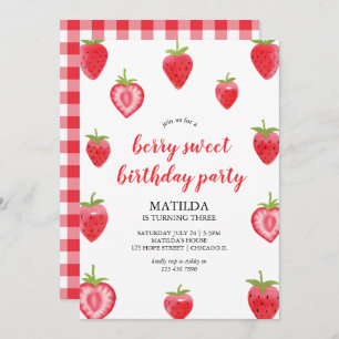 Berry Sweet Strawberry Girl Invitation Anniversair