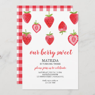 Berry Sweet Strawberry Girl Invitation Anniversair