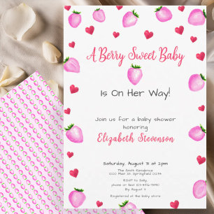 Berry Sweet Strawberry Hearts Girl Baby shower Kaart