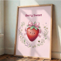 Berry Sweet Strawberry Kawaii Cute Wall Art Poster