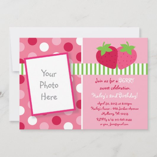 Berry Sweet Strawberry Photo Invitations d'anniver (Devant)