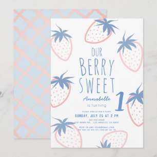 Berry Sweet Strawberry Pink White 1e verjaardag Kaart