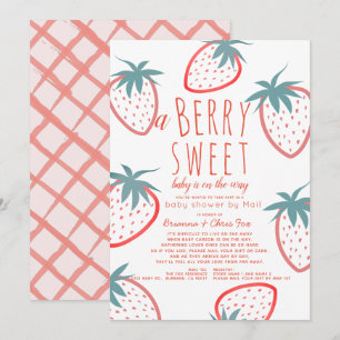 Berry Sweet Strawberry Red Baby shower per post Kaart