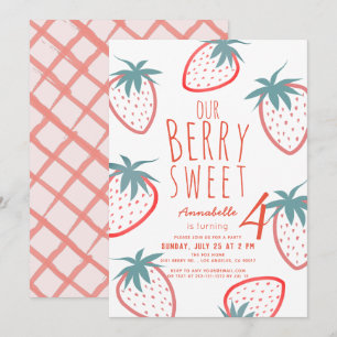 Berry Sweet Strawberry Red White Birthday Kaart