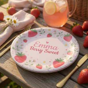Berry Sweet Strawberry Verjaardag Roze Papieren Bordje