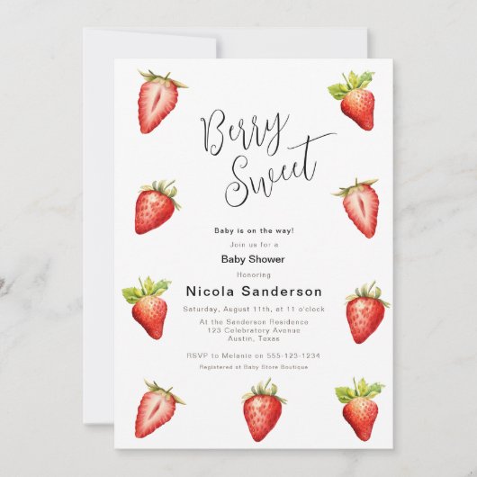 Berry Sweet Strawberry's Baby shower Invitation Kaart (Voorkant)