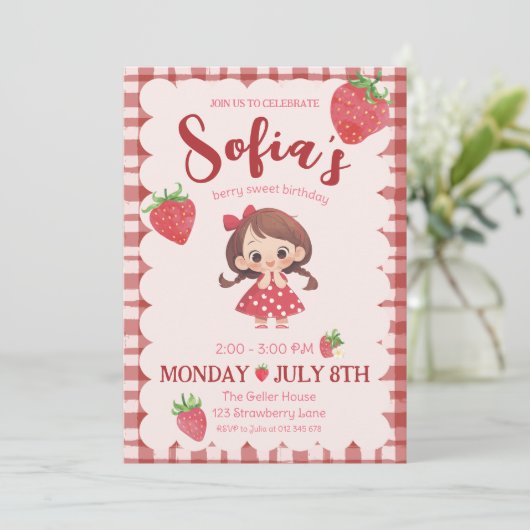 Berry Sweet Verjaardag uitnodiging (Staand voorkant)