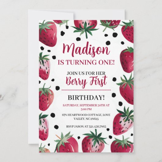 Berry Theme Editable 1er Anniversaire Invitation - (Devant)