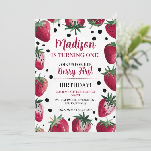 Berry Theme Editable 1er Anniversaire Invitation - (Debout devant)