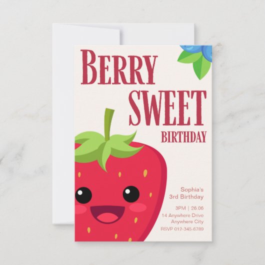 Berry Verjaardag Aardbeienfeestje Kaart (Voorkant)