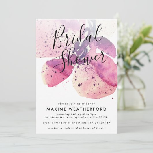 Berry Waterverf Orchid Bridal Shower Kaart (Staand voorkant)