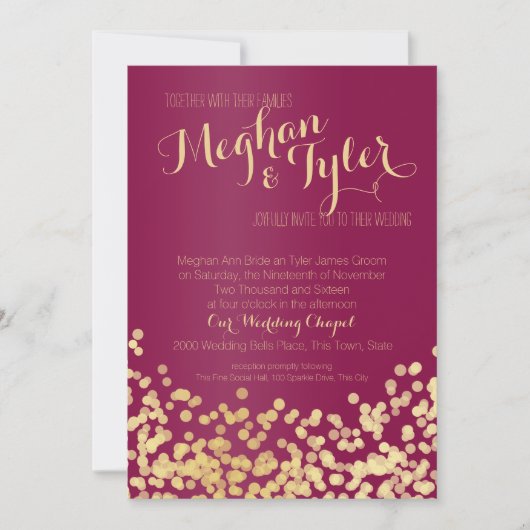 Berry Wine & Gold Sparkle Wedding Kaart (Voorkant)