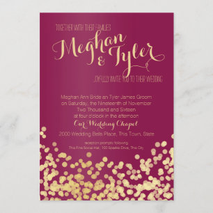 Berry Wine & Gold Sparkle Wedding Kaart